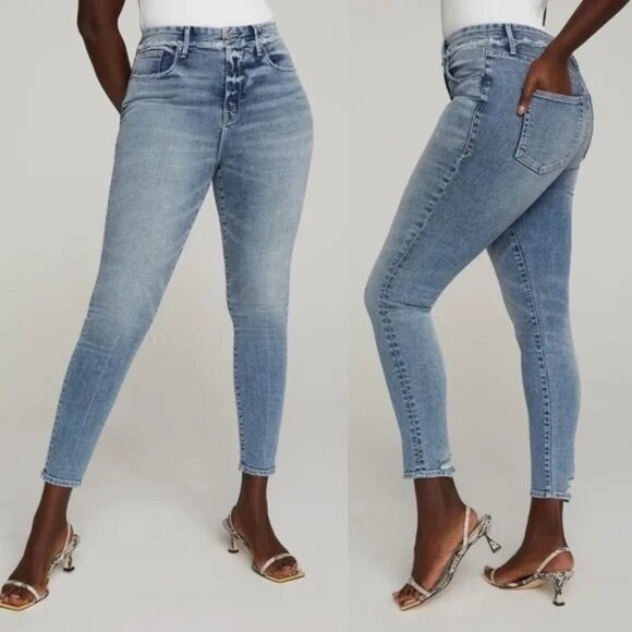 Good American Jeans Sz 2 Good Waist Extreme Deep V' DistressedFlat Tummy